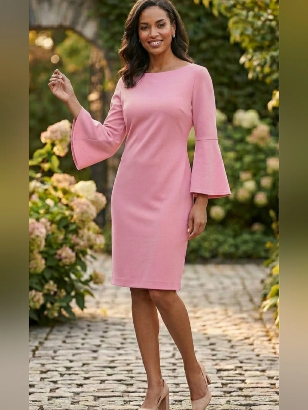 Eliza J Soft Pink Bell-Sleeve Shift Dress Sz. 8 - Picture 1 of 9
